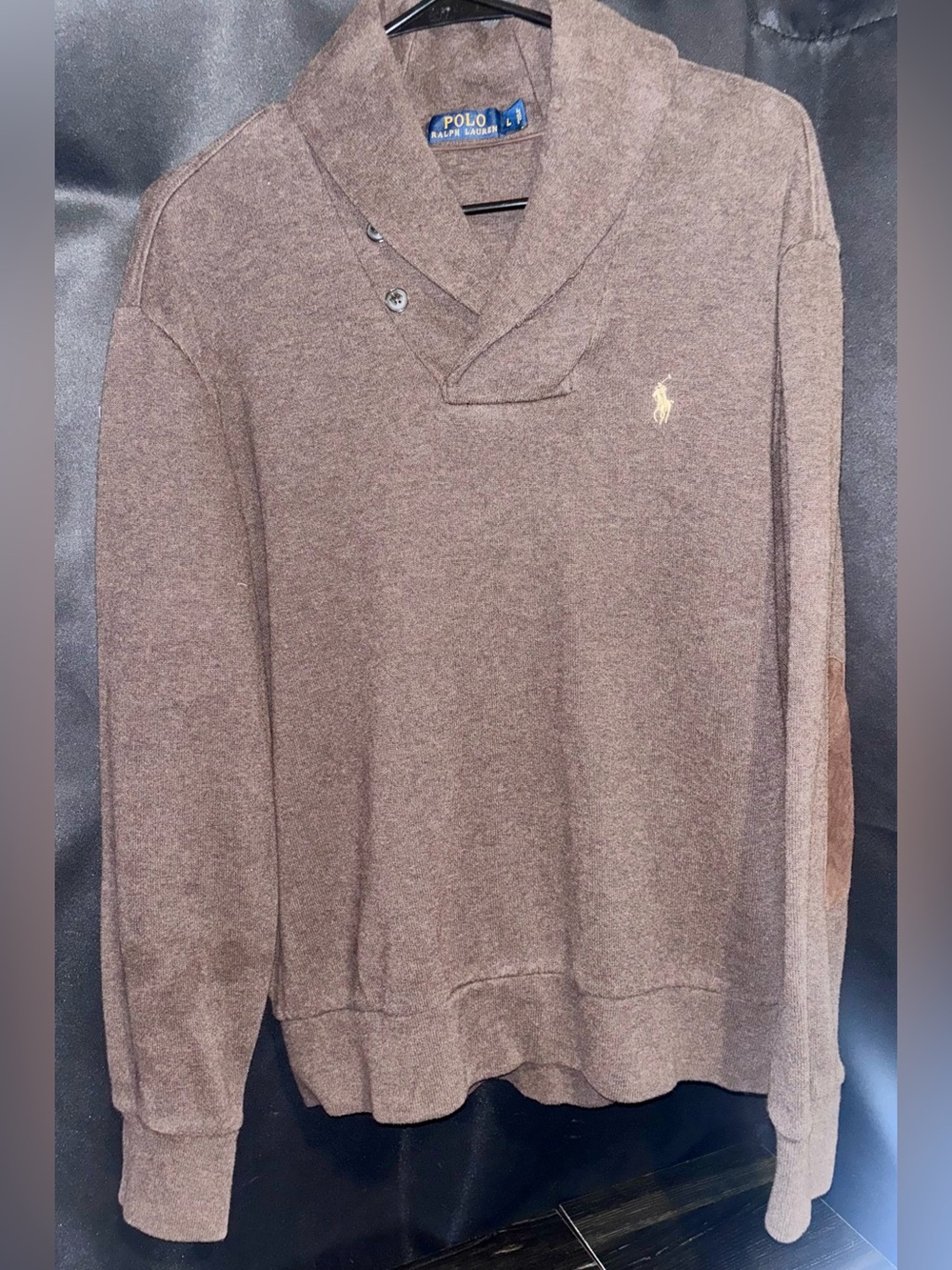 Polo by Ralph Lauren Brown Shawl-Collar V-Neck Sweater with Logo